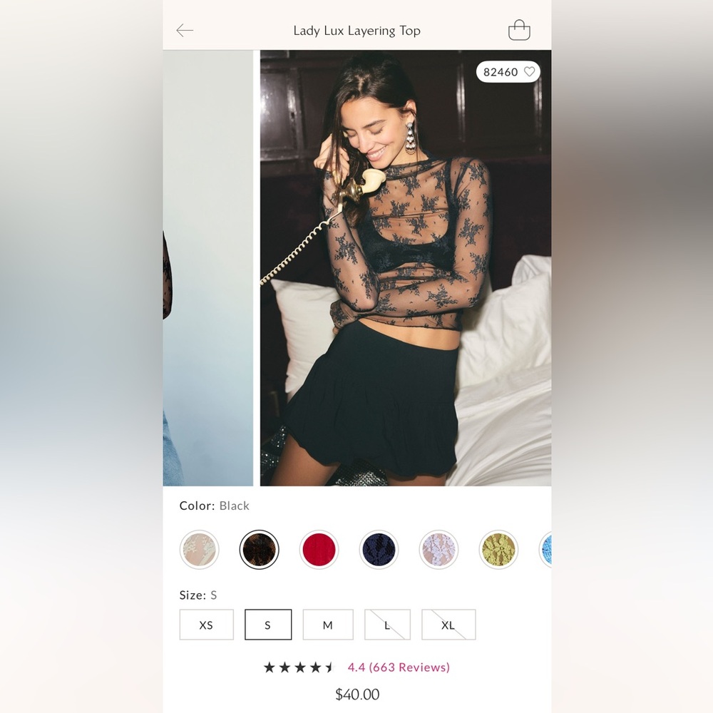 Free People Lady Lux Layering Top -Black